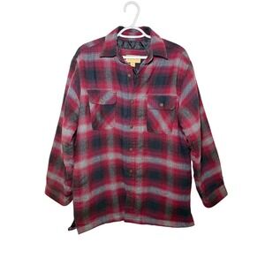 Rustic Ridge Plaid Flannel Shirt Jacket Quilted Lined Mens Medium Chore Barn